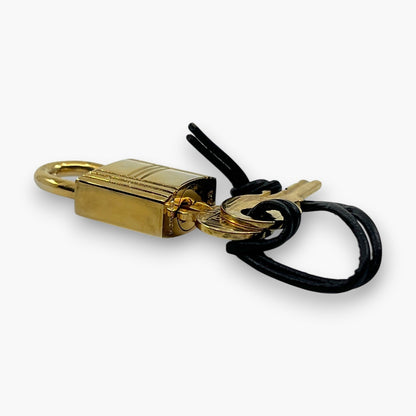 Hermes Cadena Padlock Gold-Tone Lock & Key Set w/ Leather Strap pj260609