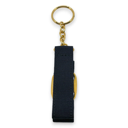 Salvatore Ferragamo Vara Ribbon Keychain Charm Black Gold Key Ring Auth
