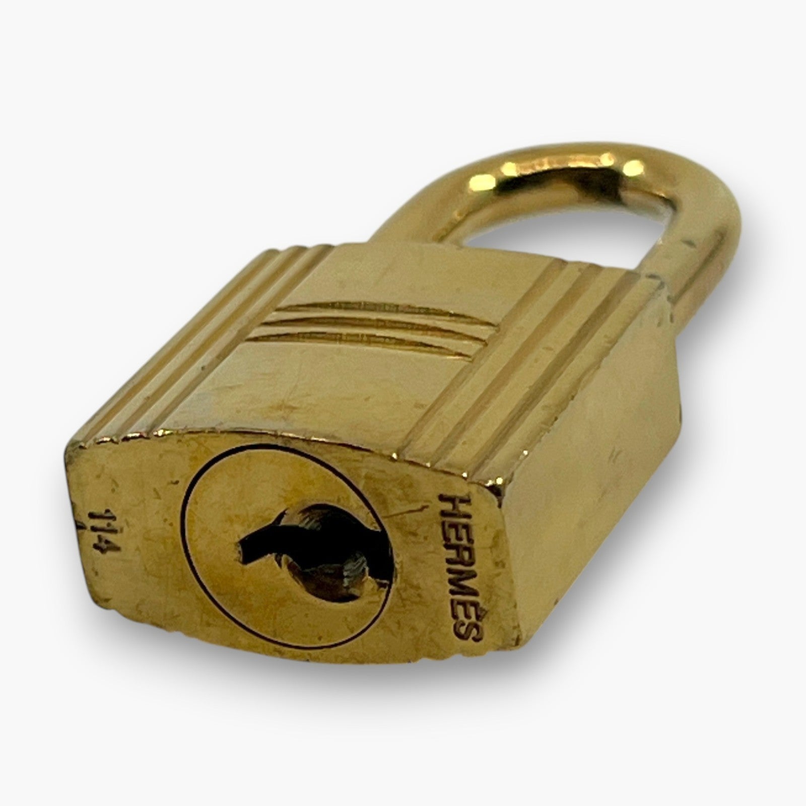 Hermes Cadena Padlock Gold-Tone Brass Lock & Key Set pj260608
