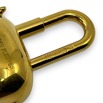 Hermes Cadena Annee Des Fleuves Hippopotamus Padlock Gold 2005 w/ Leather Strap