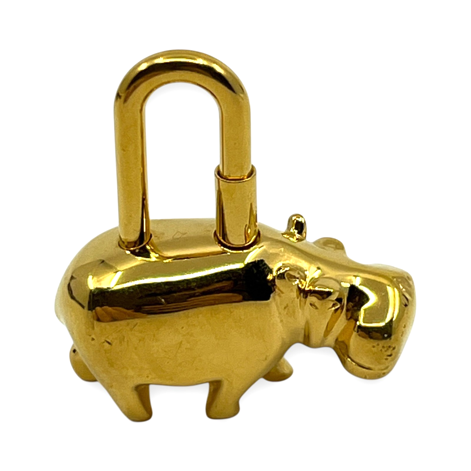 Hermes Cadena Annee Des Fleuves Hippopotamus Padlock Gold 2005 w/ Leather Strap