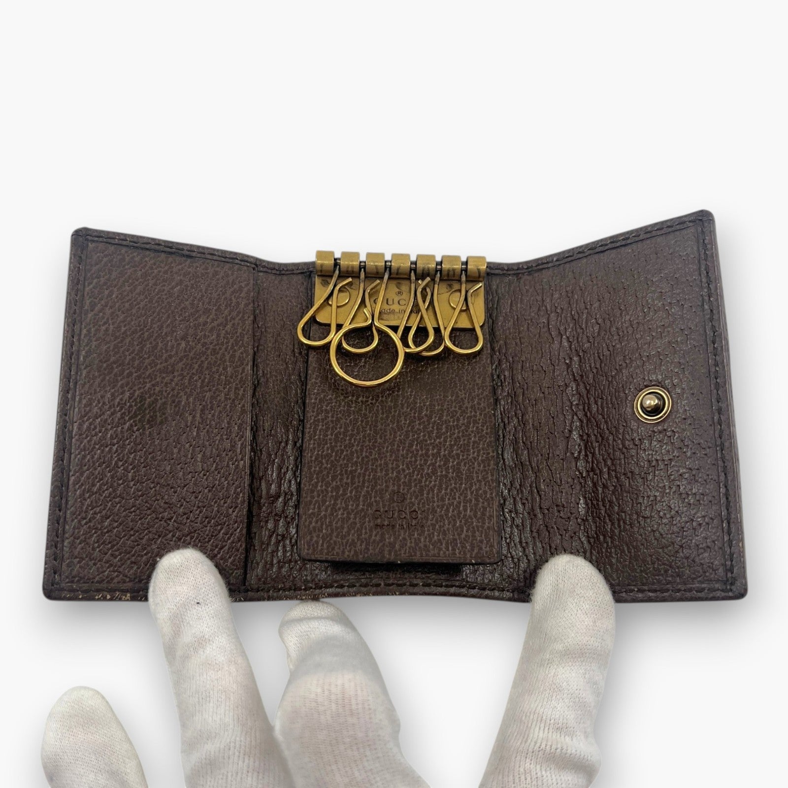 Gucci Ophidia GG Supreme Web Stripe 6-Key Case with Dust Bag