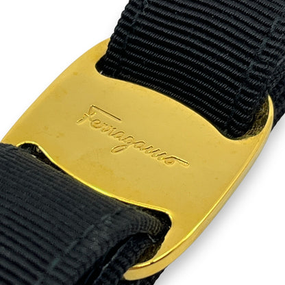 Salvatore Ferragamo Vara Black Gold Ribbon Keychain Charm Key ring with Box