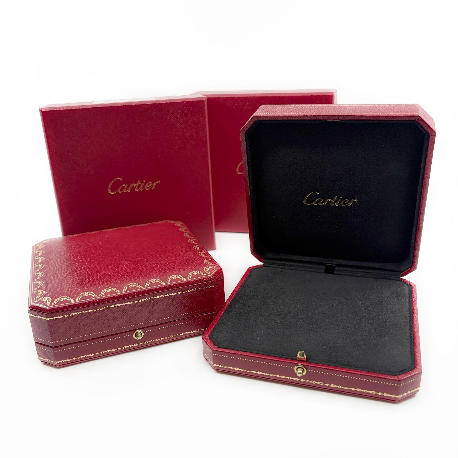 Cartier Jewelry Box Empty Case 2 Piece Set with Outer Boxes Red