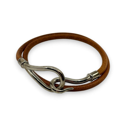 Hermès Jumbo Double Tour Bracelet Brown Leather Silver Hook w/ Box