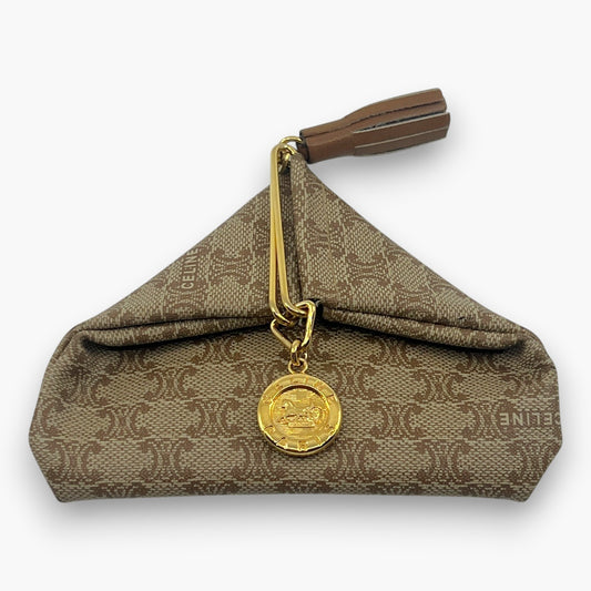 Celine Macadam Vintage Triangle Coin Purse Beige with Tassel Charm