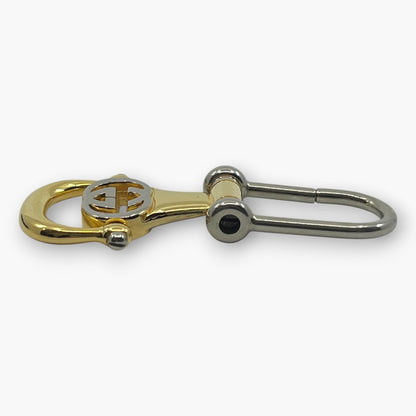 Gucci Interlocking GG Key Ring Gold Silver Tone Bag Charm with Box