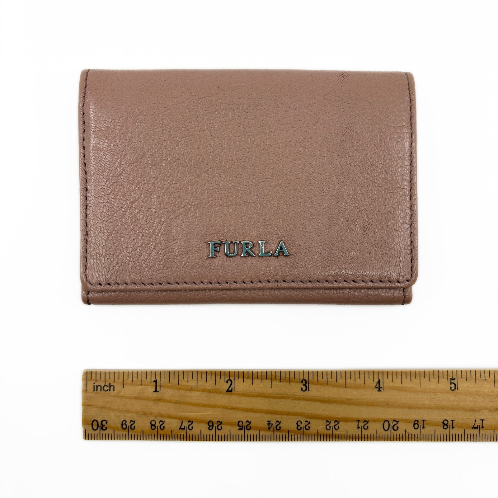Furla Pink Beige Bifold Leather Card Case Wallet with Logo