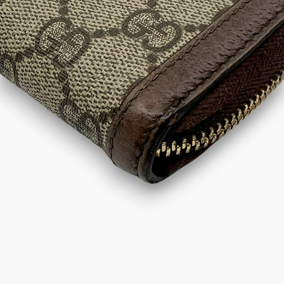 Gucci Ophidia GG Supreme Web Stripe Zip-Around Long Wallet Beige Monogram Logo