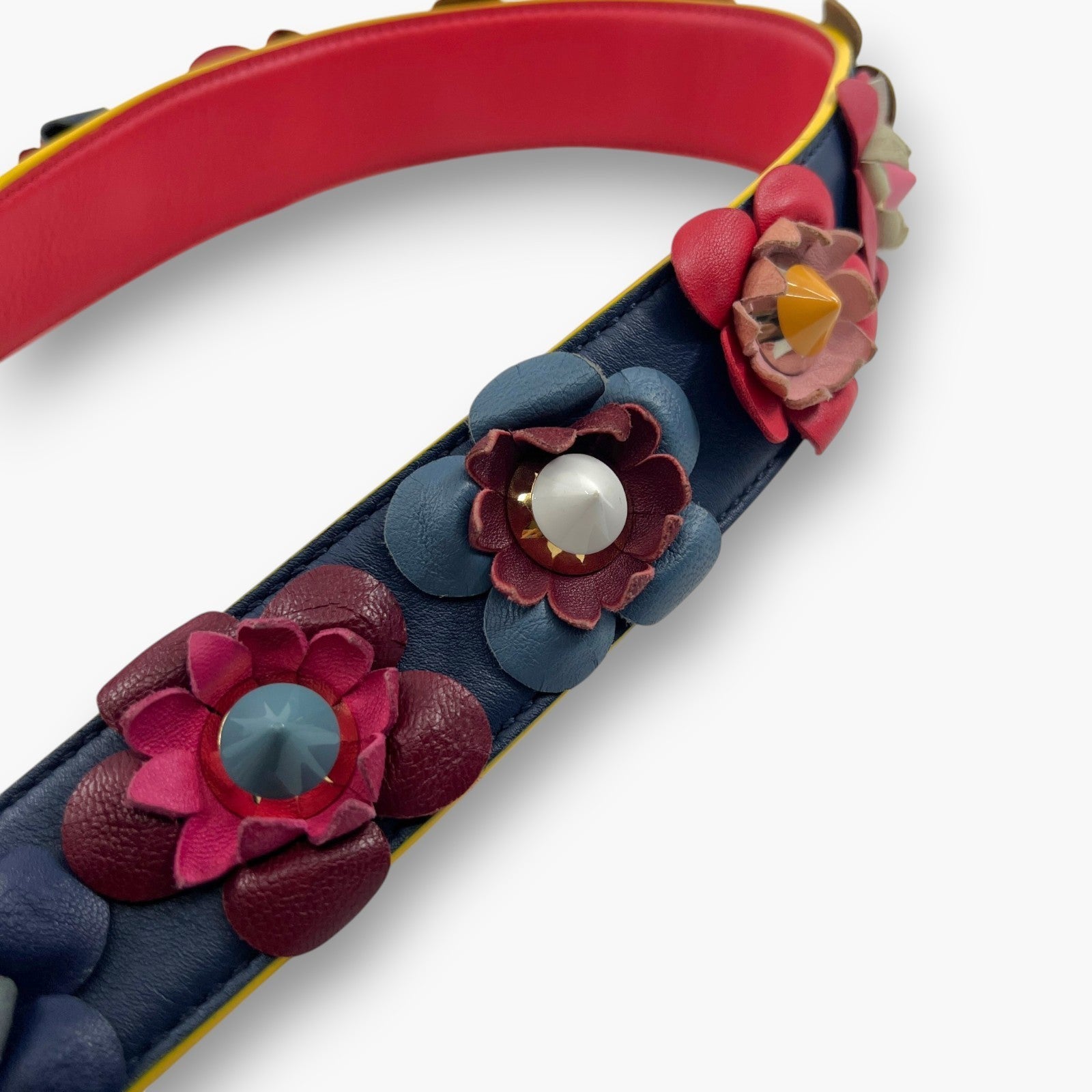 Fendi Strap You Flowerland Multicolor Leather Floral Shoulder Bag Strap Studded