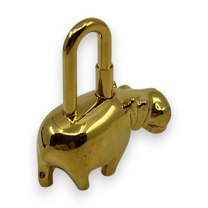 Hermes Cadena Annee Des Fleuves Hippopotamus Padlock Gold 2005 w/ Leather Strap