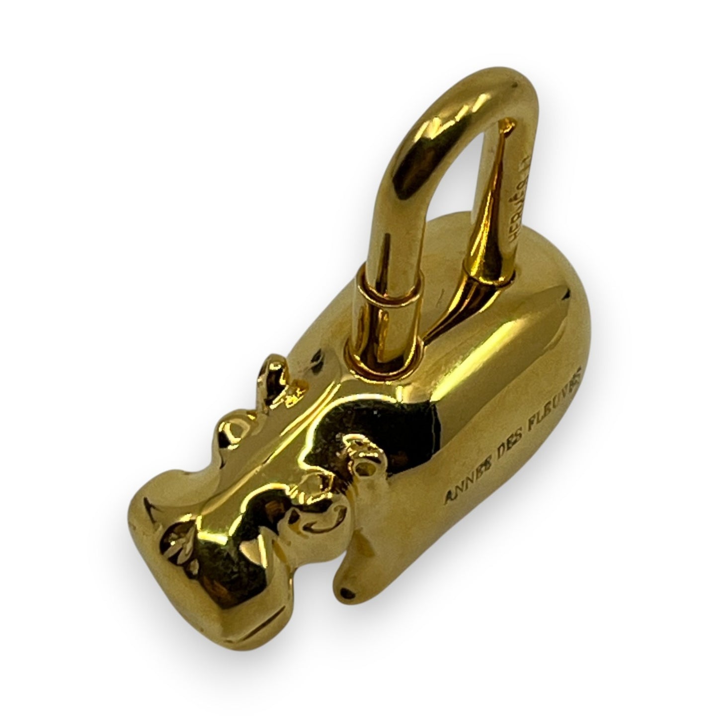 Hermes Cadena Annee Des Fleuves Hippopotamus Padlock Gold 2005 w/ Leather Strap