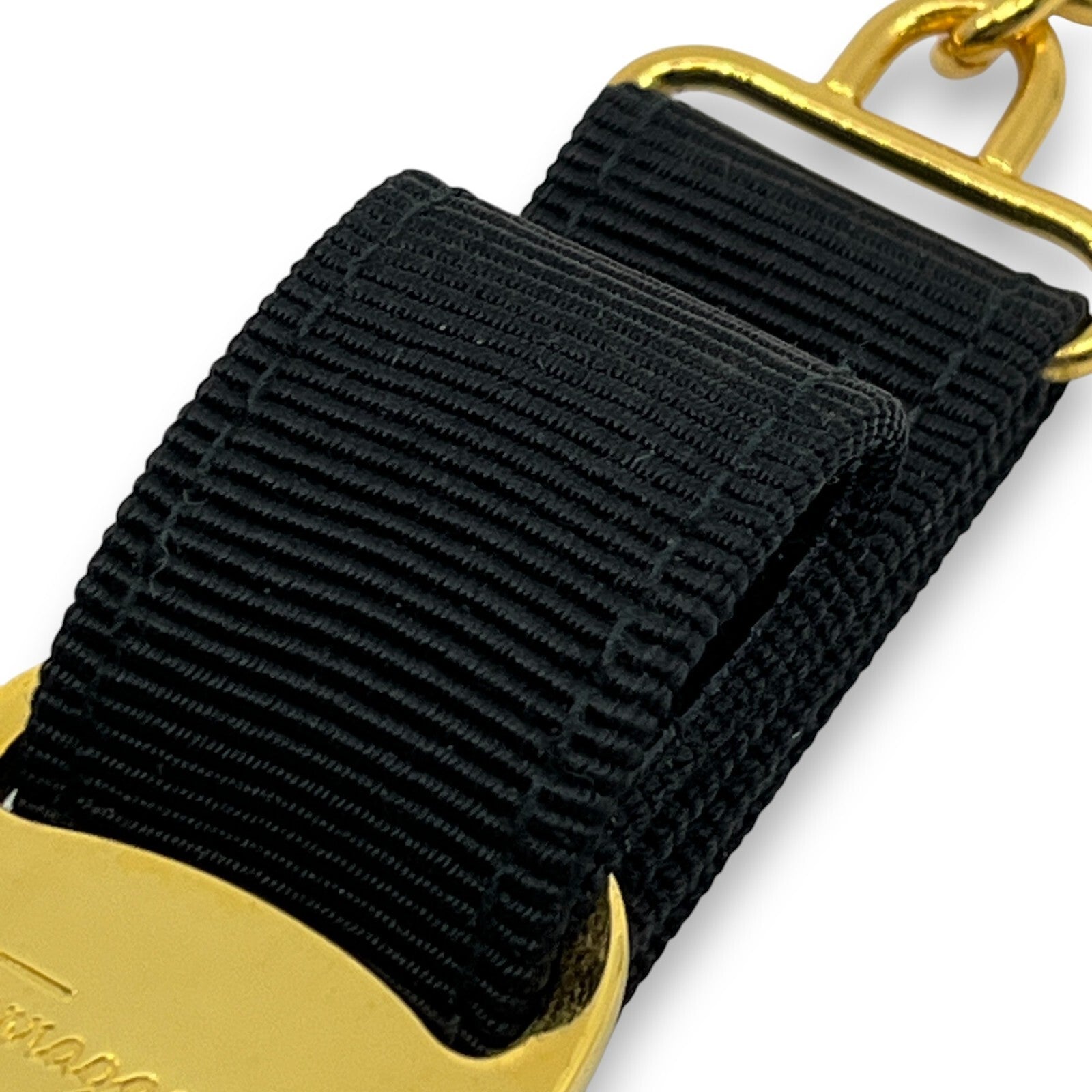 Salvatore Ferragamo Vara Black Gold Ribbon Keychain Charm Key ring with Box