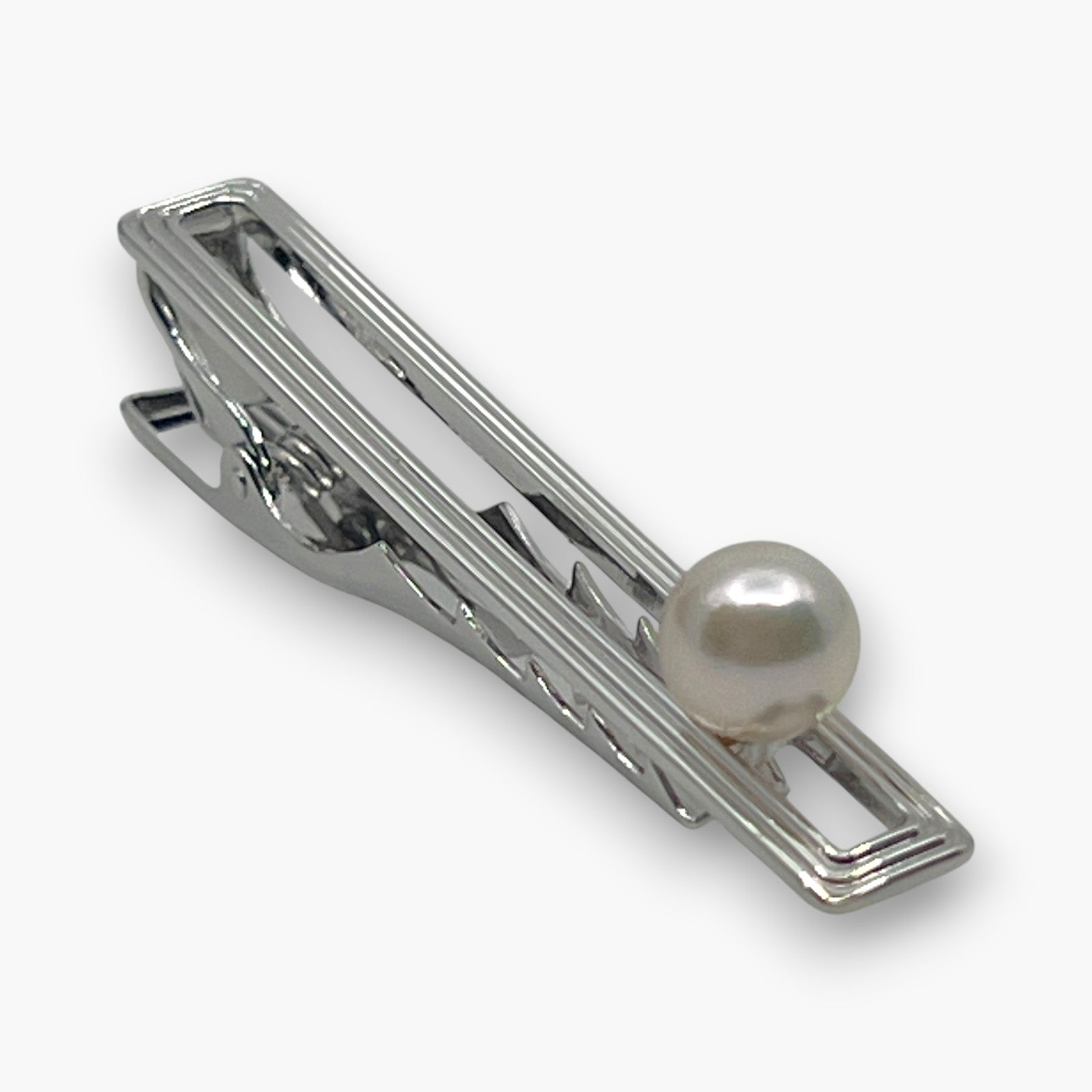 Mikimoto Pearl Cufflinks Tie Pin Clip Set Silver-Tone w/ Box Case