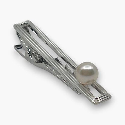 Mikimoto Pearl Cufflinks Tie Pin Clip Set Silver-Tone w/ Box Case