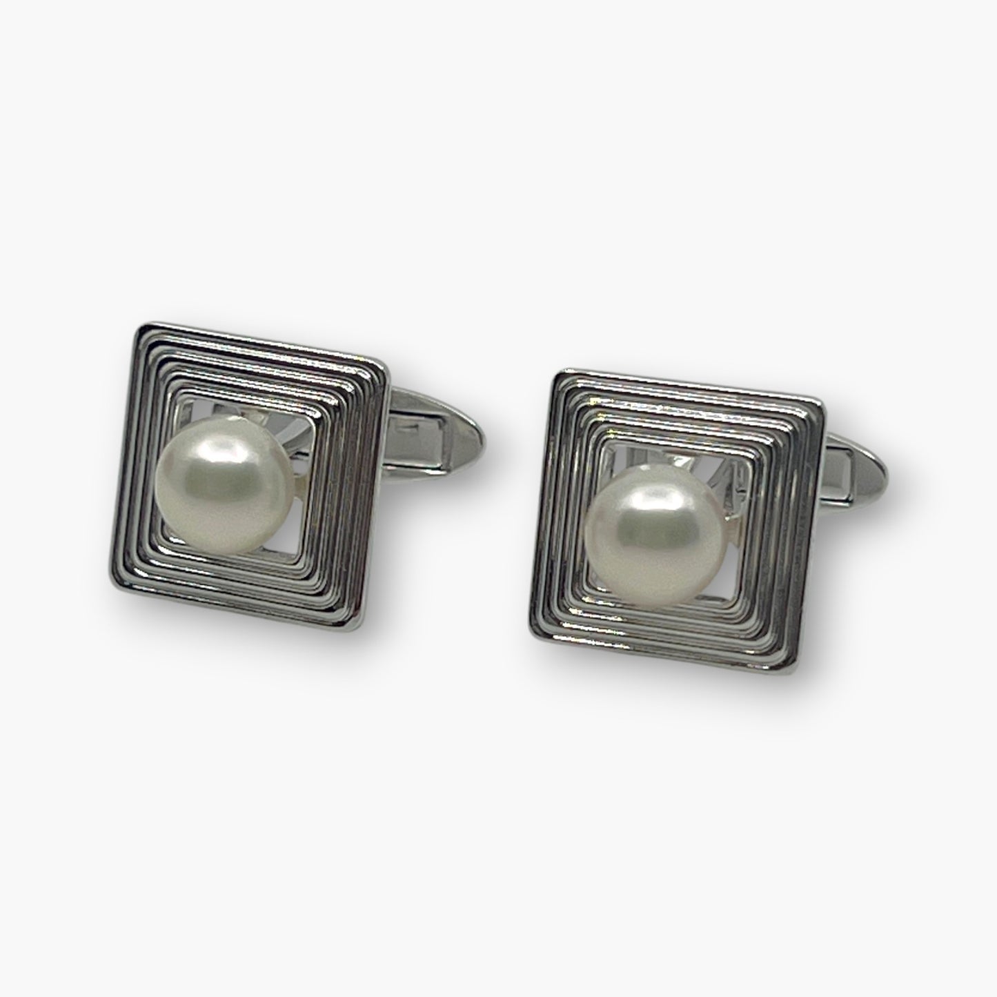 Mikimoto Pearl Cufflinks Tie Pin Clip Set Silver-Tone w/ Box Case