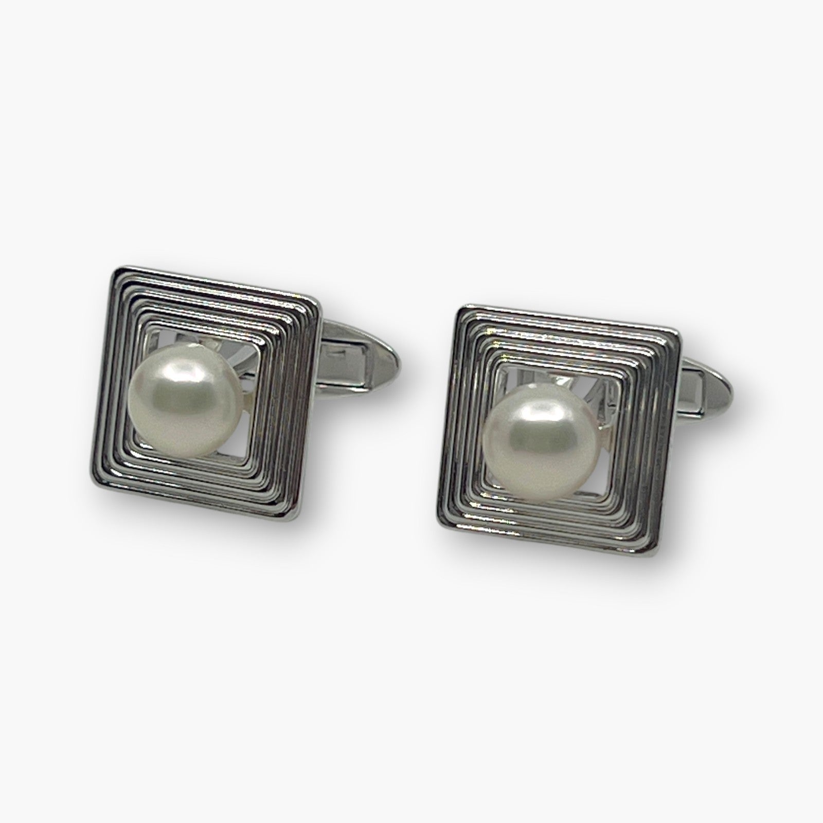Mikimoto Pearl Cufflinks Tie Pin Clip Set Silver-Tone w/ Box Case