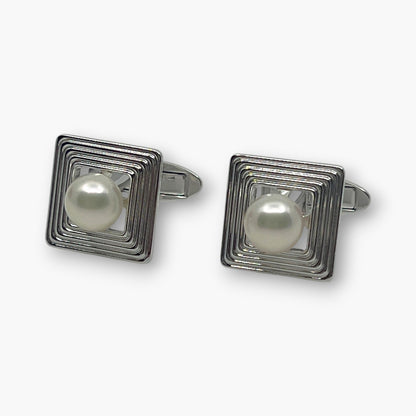 Mikimoto Pearl Cufflinks Tie Pin Clip Set Silver-Tone w/ Box Case