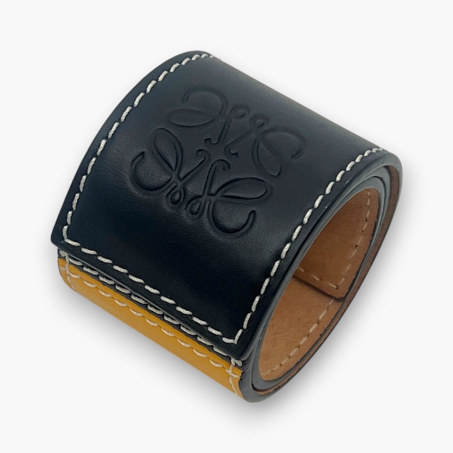 Loewe Anagram Slap Bracelet Black Yellow Leather Bicolor with Dust Bag