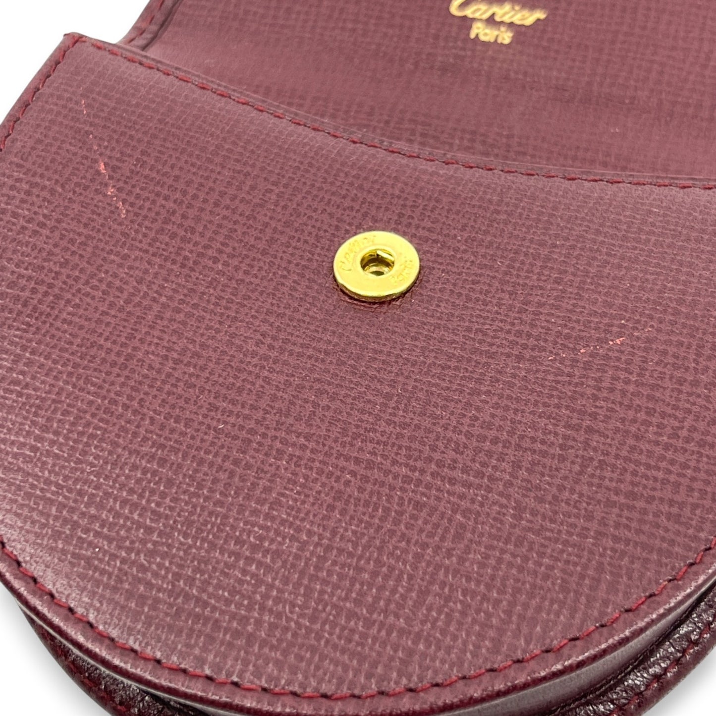 Must de Cartier Burgundy Leather Coin Purse w/ Box Cloth Certificate