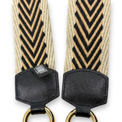 Marc Jacobs Adjustable Webbing Shoulder Strap Beige Black Chevron Canvas