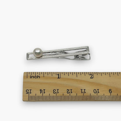 Mikimoto Pearl Cufflinks Tie Pin Clip Set Silver-Tone w/ Box Case