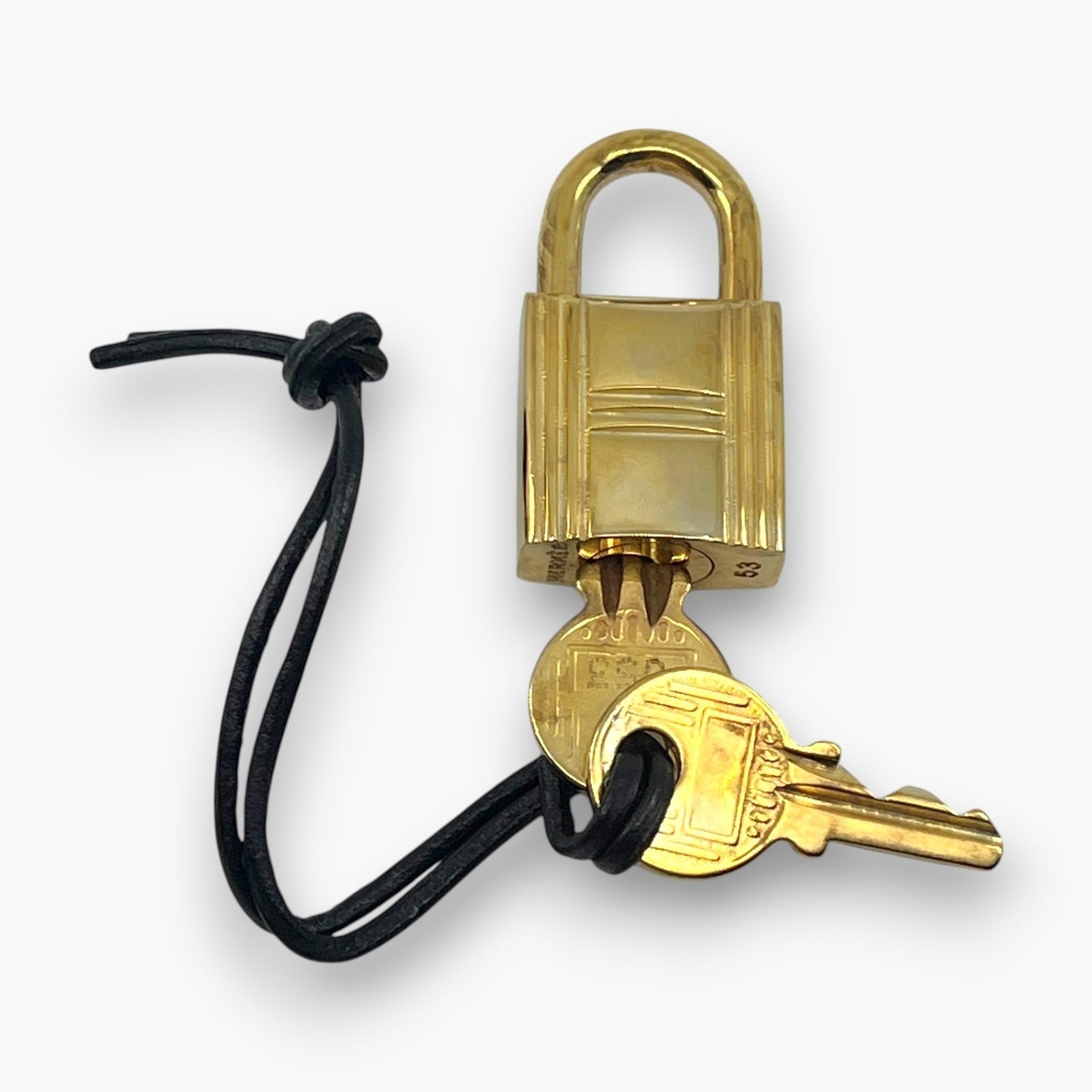 Hermes Cadena Padlock Gold-Tone Lock & Key Set w/ Leather Strap pj260609