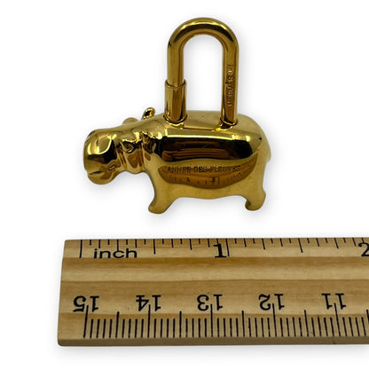 Hermes Cadena Annee Des Fleuves Hippopotamus Padlock Gold 2005 w/ Leather Strap