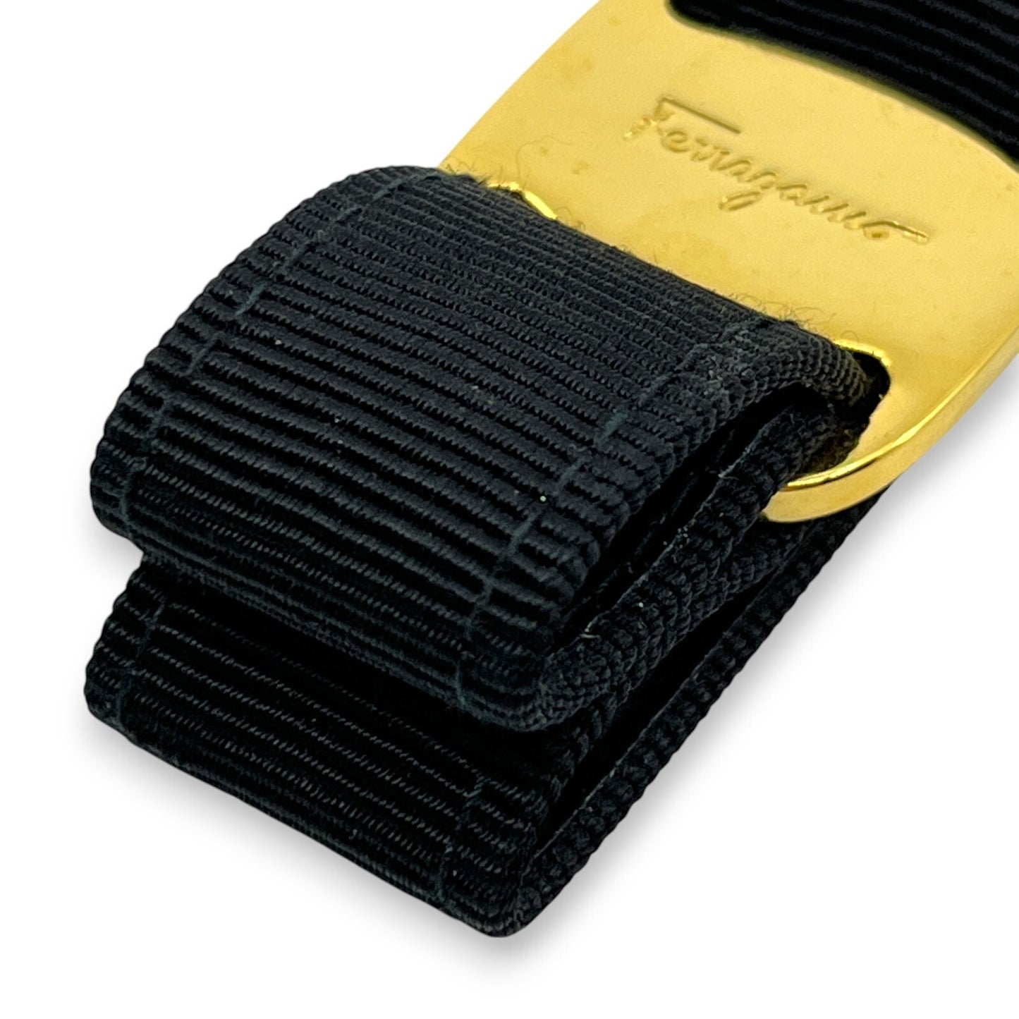 Salvatore Ferragamo Vara Black Gold Ribbon Keychain Charm Key ring with Box