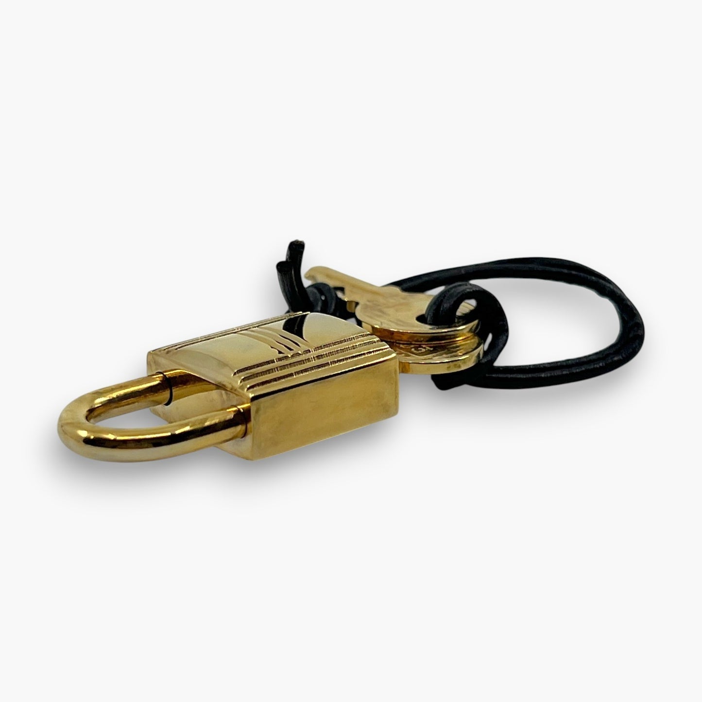 Hermes Cadena Padlock Gold-Tone Lock & Key Set w/ Leather Strap pj260609