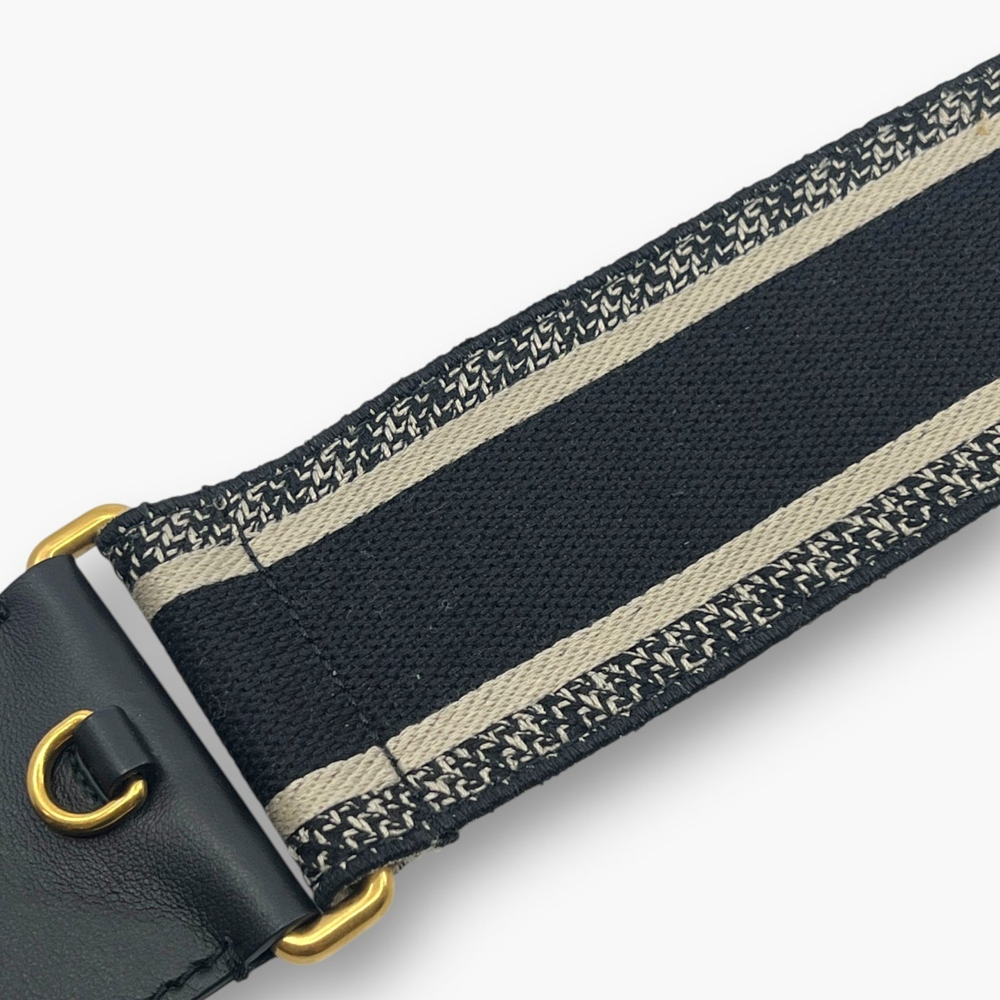 Christian Dior Embroidery Adjustable Shoulder Strap Black Beige w/ Dust Bag