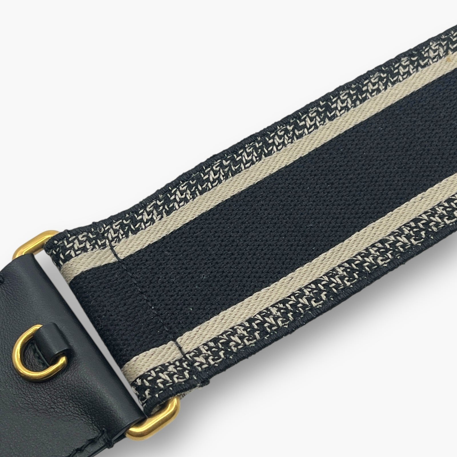 Christian Dior Embroidery Adjustable Shoulder Strap Black Beige w/ Dust Bag