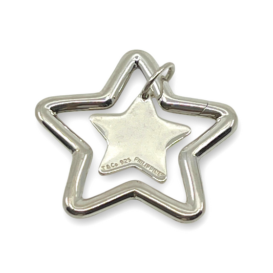 Tiffany & Co. Star Key Ring Sterling Silver 925 Double Star Charm
