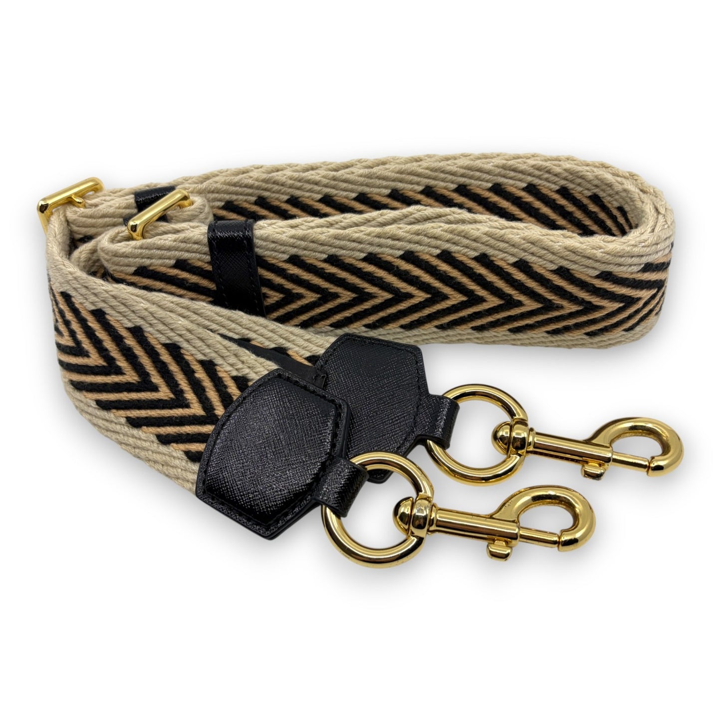 Marc Jacobs Adjustable Webbing Shoulder Strap Beige Black Chevron Canvas