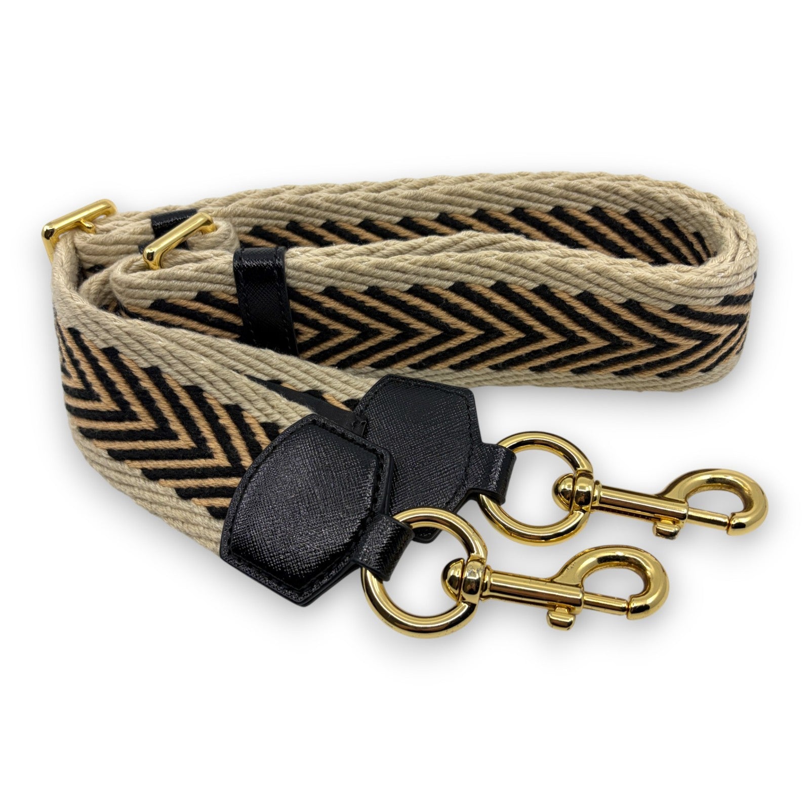 Marc Jacobs Adjustable Webbing Shoulder Strap Beige Black Chevron Canvas