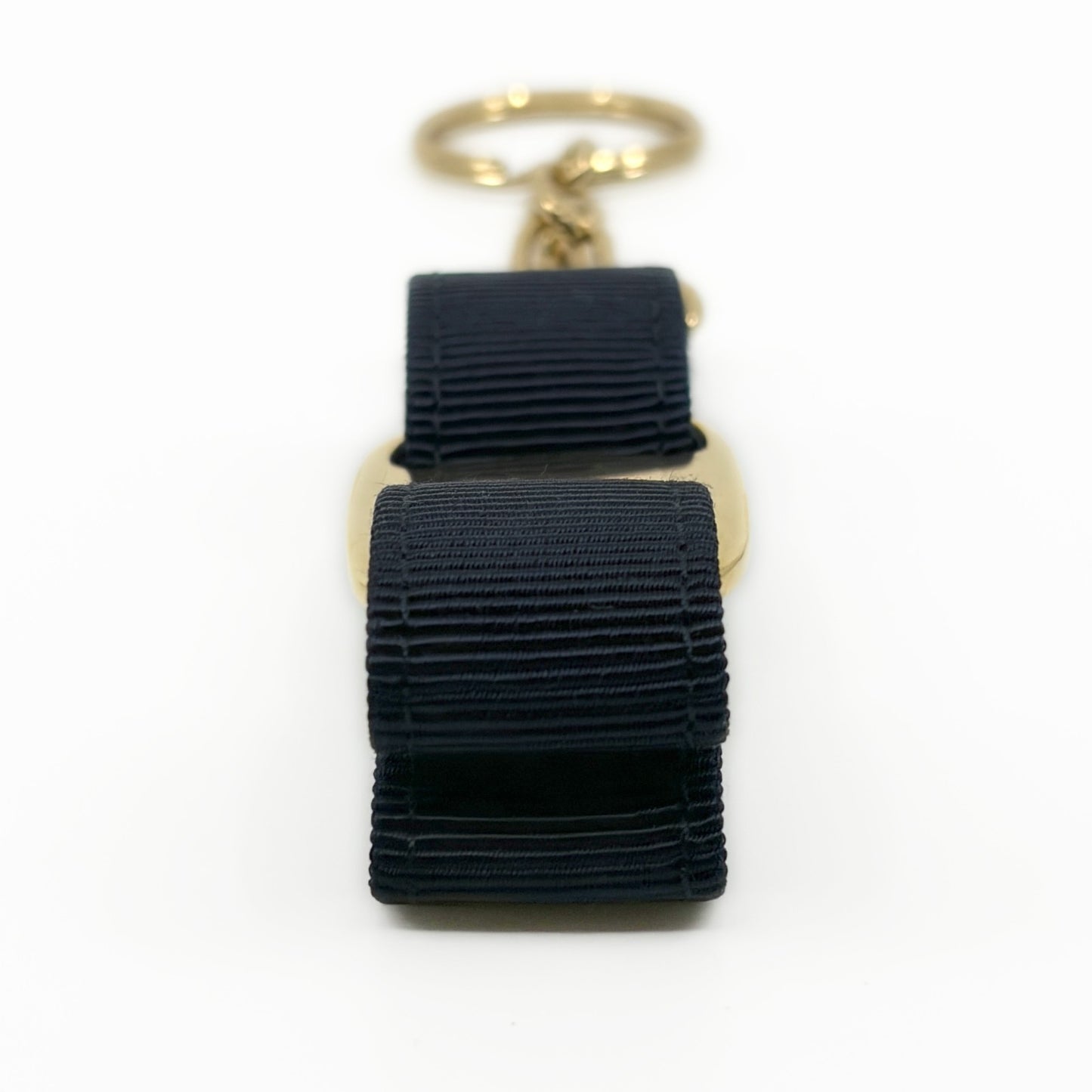 Salvatore Ferragamo Vara Ribbon Keychain Charm Black Gold Key Ring Auth