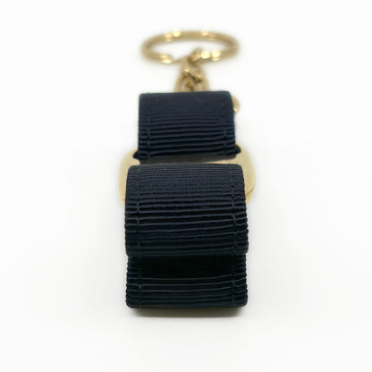 Salvatore Ferragamo Vara Ribbon Keychain Charm Black Gold Key Ring Auth