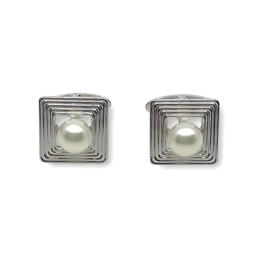 Mikimoto Pearl Cufflinks Tie Pin Clip Set Silver-Tone w/ Box Case