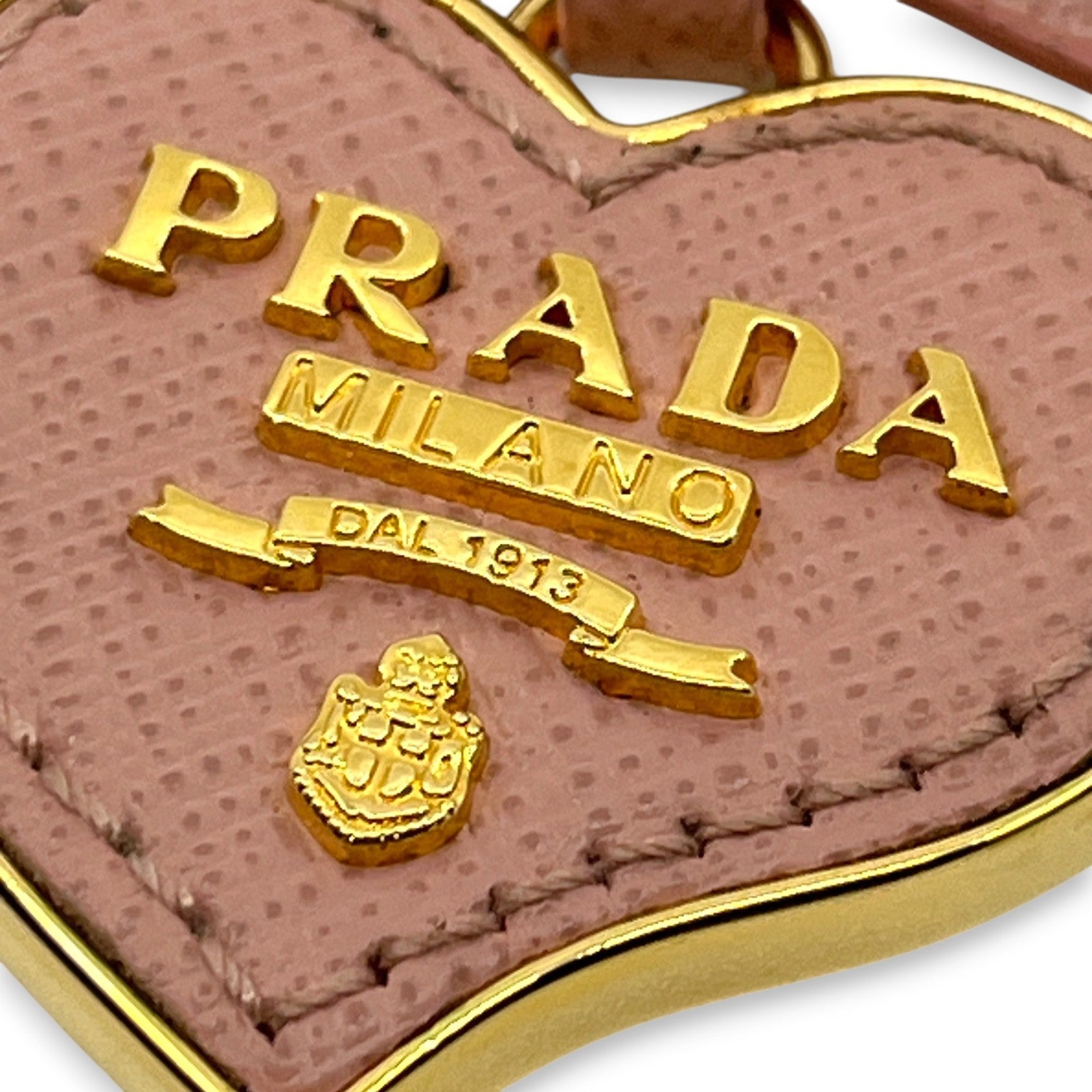 Prada Pink Saffiano Leather Heart Ribbon Key Ring Charm with Box Dust Bag