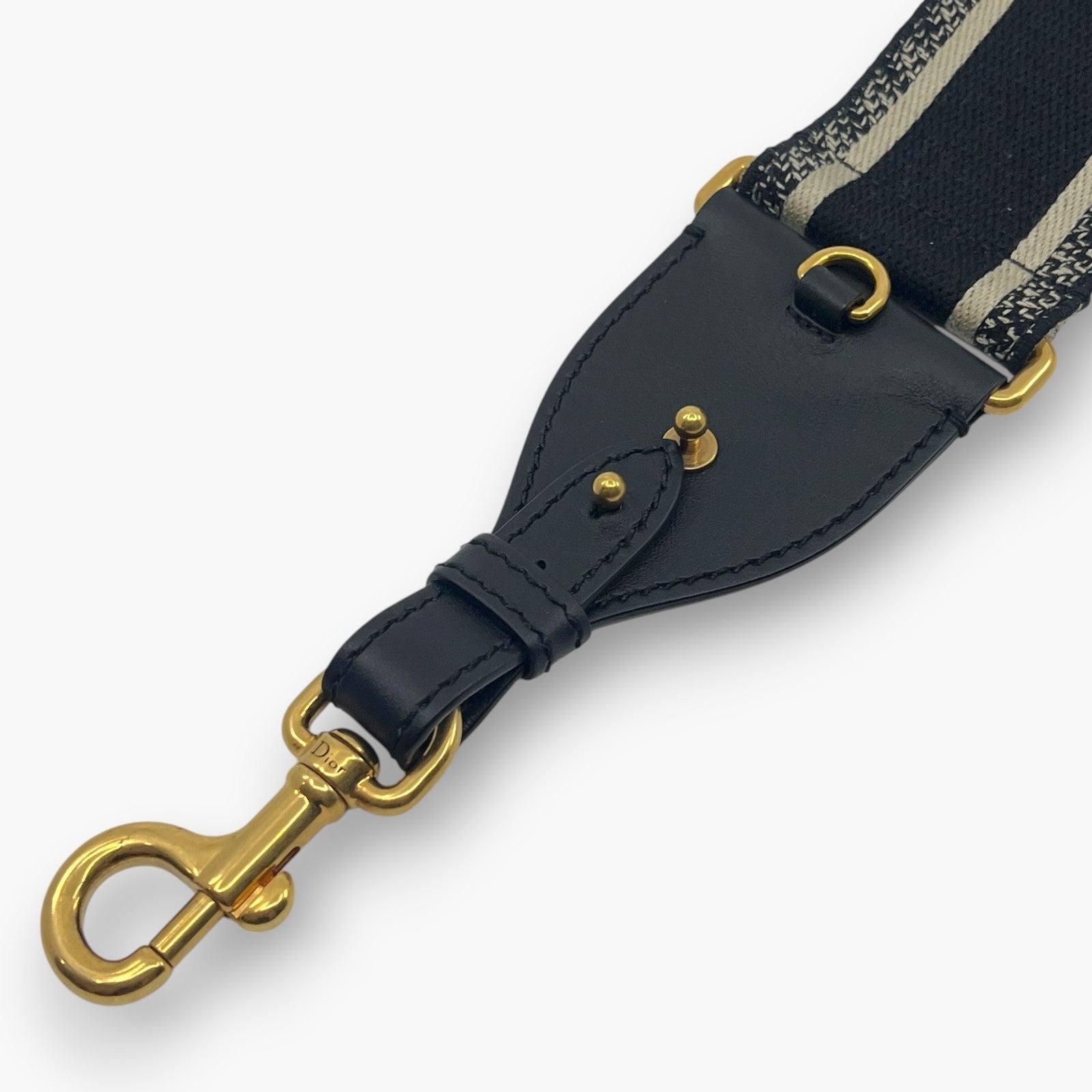 Christian Dior Embroidery Adjustable Shoulder Strap Black Beige w/ Dust Bag
