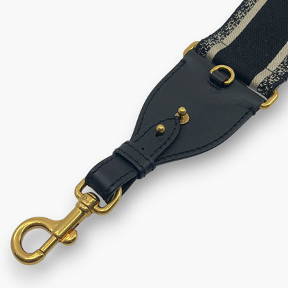 Christian Dior Embroidery Adjustable Shoulder Strap Black Beige w/ Dust Bag