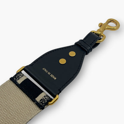 Christian Dior Embroidery Adjustable Shoulder Strap Black Beige w/ Dust Bag