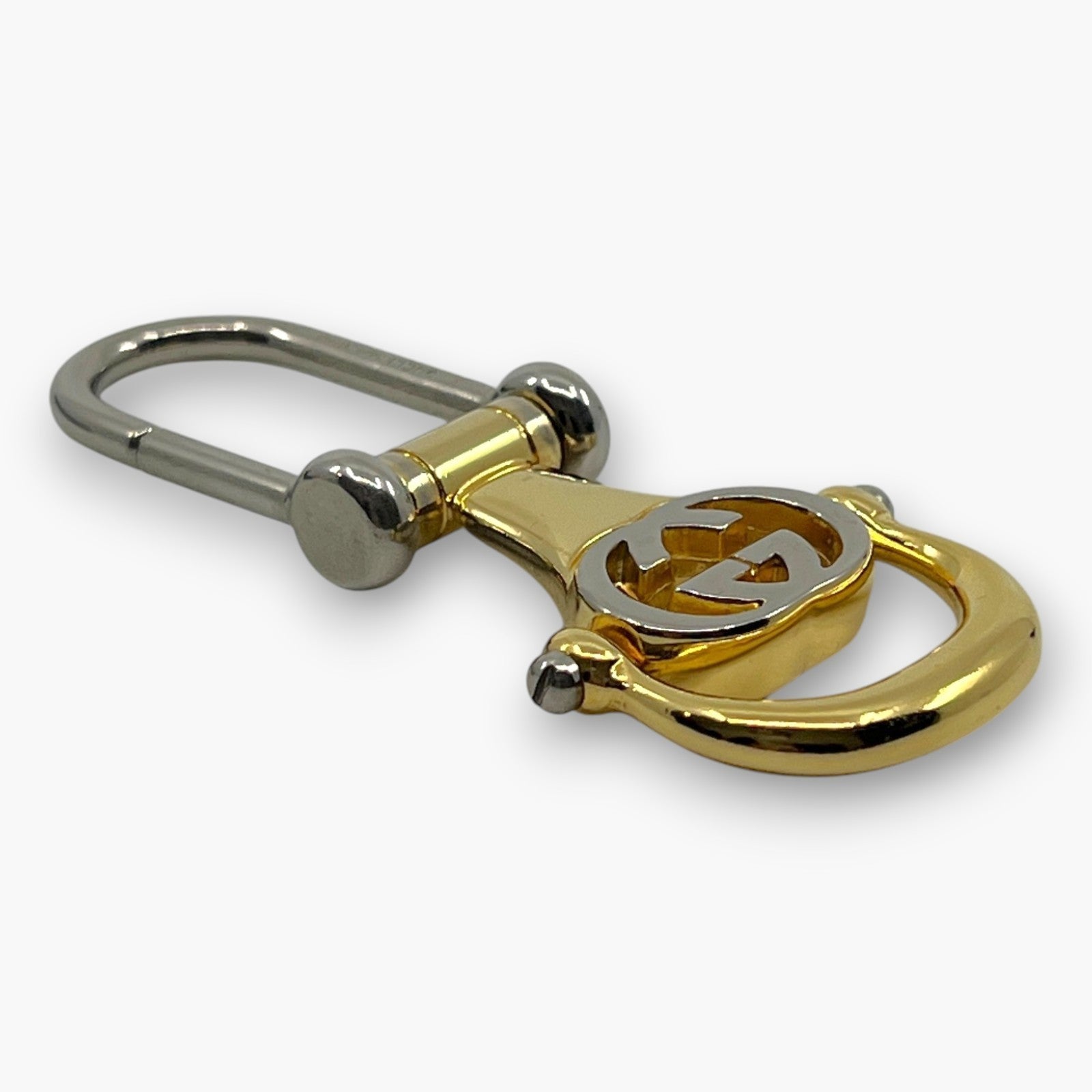 Gucci Interlocking GG Key Ring Gold Silver Tone Bag Charm with Box