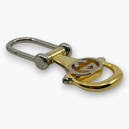 Gucci Interlocking GG Key Ring Gold Silver Tone Bag Charm with Box