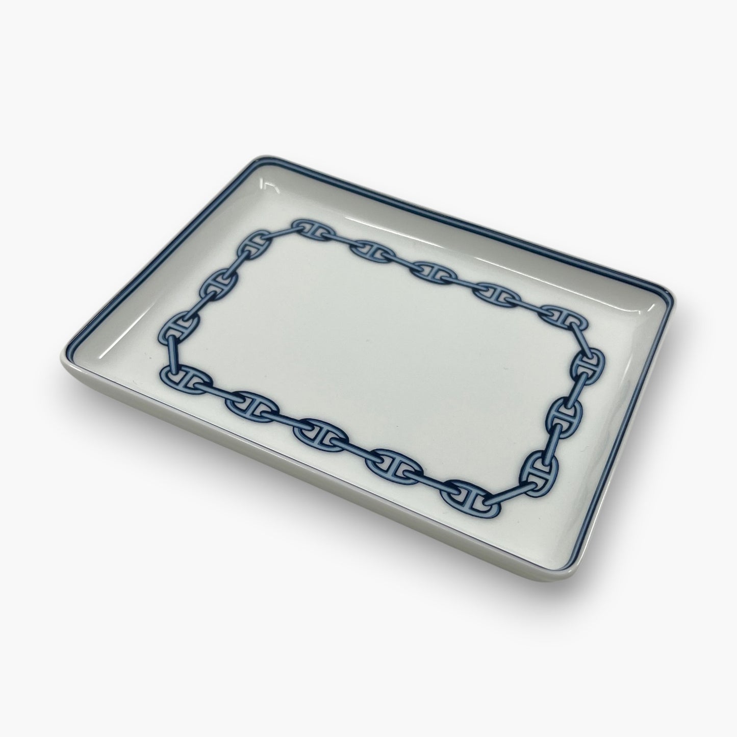 Hermes Chaine d'Ancre Porcelain Rectangular Change Tray Plate Set of 3 Auth