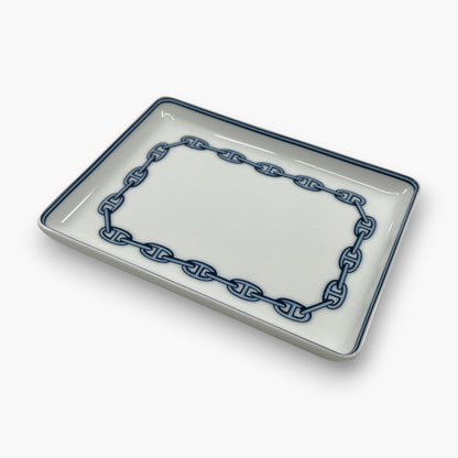 Hermes Chaine d'Ancre Porcelain Rectangular Change Tray Plate Set of 3 Auth