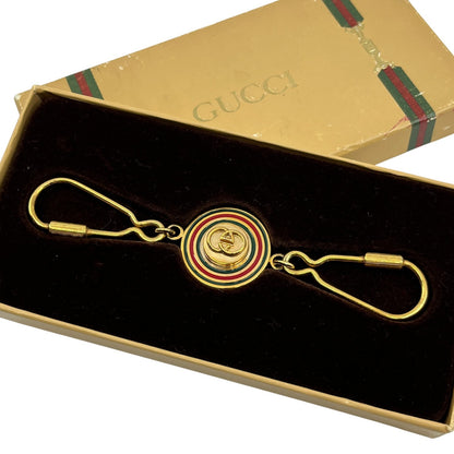 Gucci Gold-Tone Key Holder with Interlocking G & Web Stripe Design w/ Box