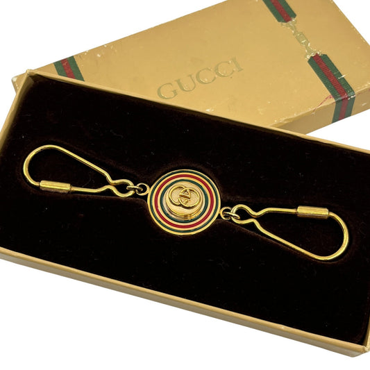 Gucci Gold-Tone Key Holder with Interlocking G & Web Stripe Design w/ Box