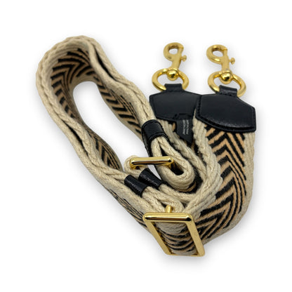 Marc Jacobs Adjustable Webbing Shoulder Strap Beige Black Chevron Canvas