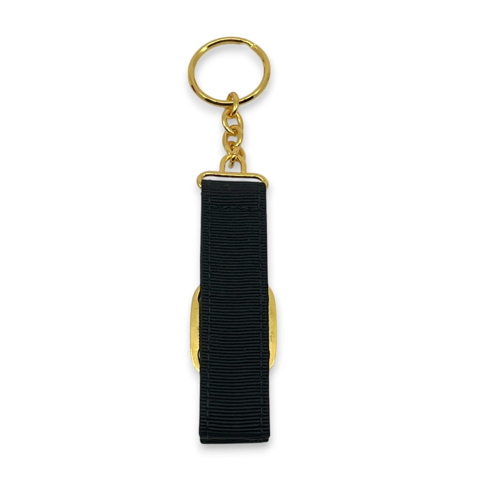 Salvatore Ferragamo Vara Black Gold Ribbon Keychain Charm Key ring with Box